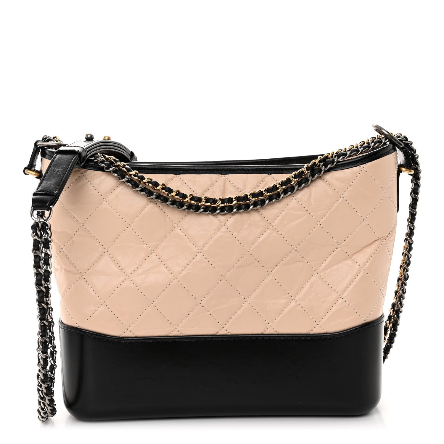 Chanel Aged Calfskin Quilted Medium Gabrielle Hobo Beige Black 1 of 9