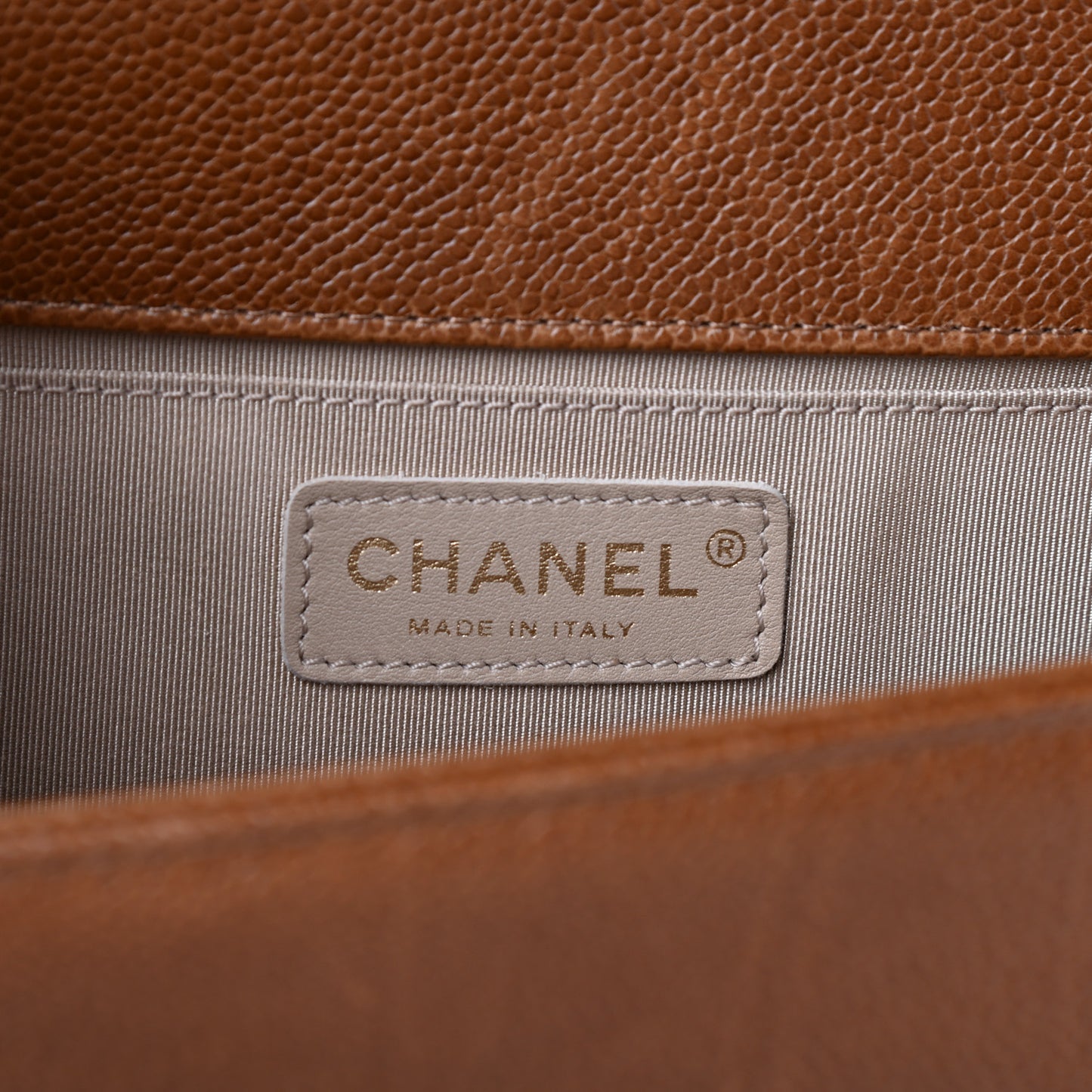 Caviar Quilted Medium Boy Flap Light Brown