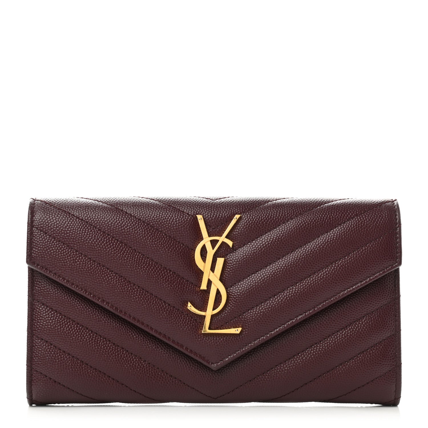 Saint Laurent Grain De Poudre Matelasse Chevron Monogram Flap Wallet Rouge Legion 1 of 9