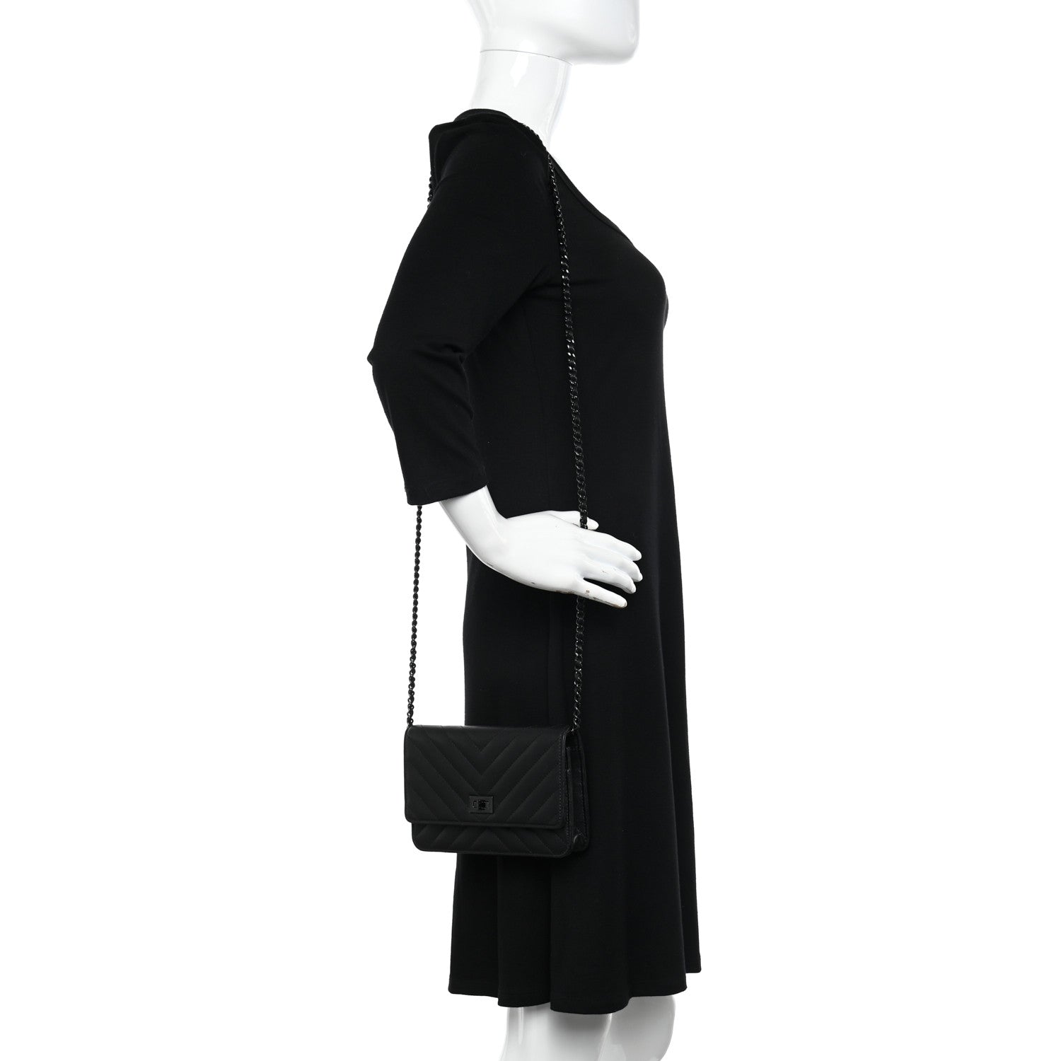 Chanel Sheepskin Chevron Reissue Wallet On Chain WOC So Black 2 of 13