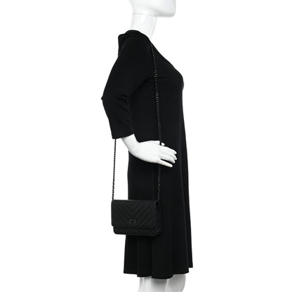 Chanel Sheepskin Chevron Reissue Wallet On Chain WOC So Black 2 of 13