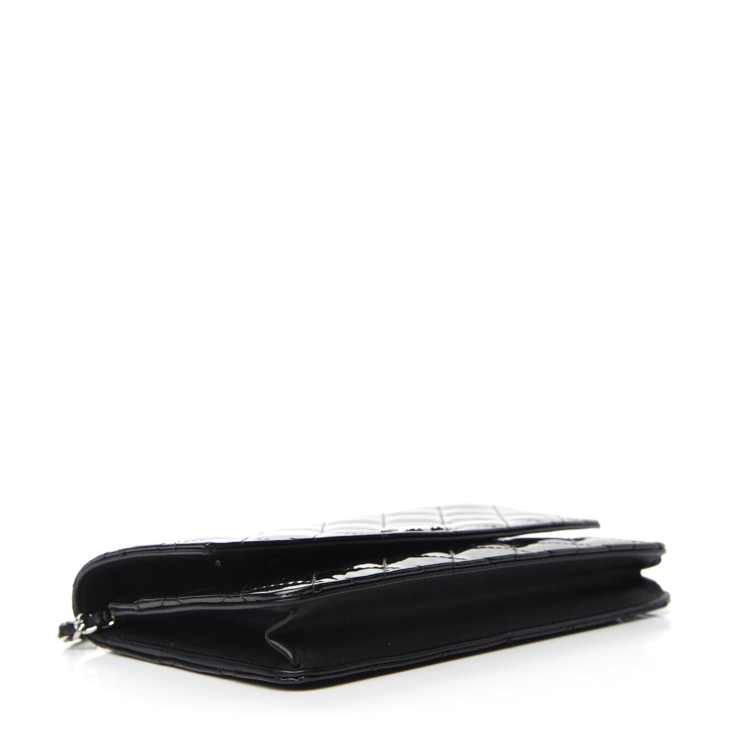 Patent Quilted Brilliant Wallet On Chain WOC Black