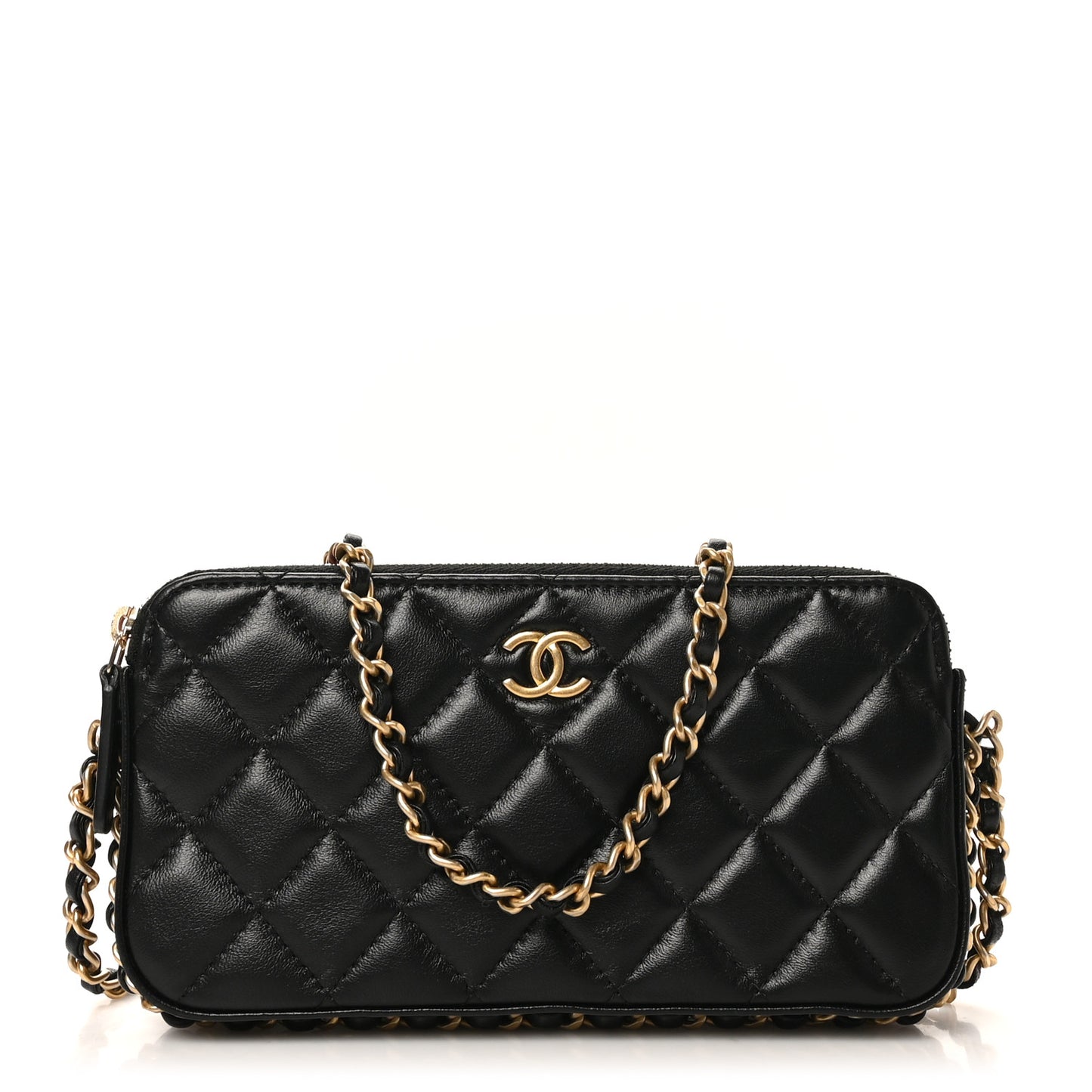 Lambskin Quilted Small Clutch With Chain Black