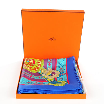 Hermes Silk Le Songe De La Licorne Scarf 90 Bleu Klein Parme Turquoise 6 of 6