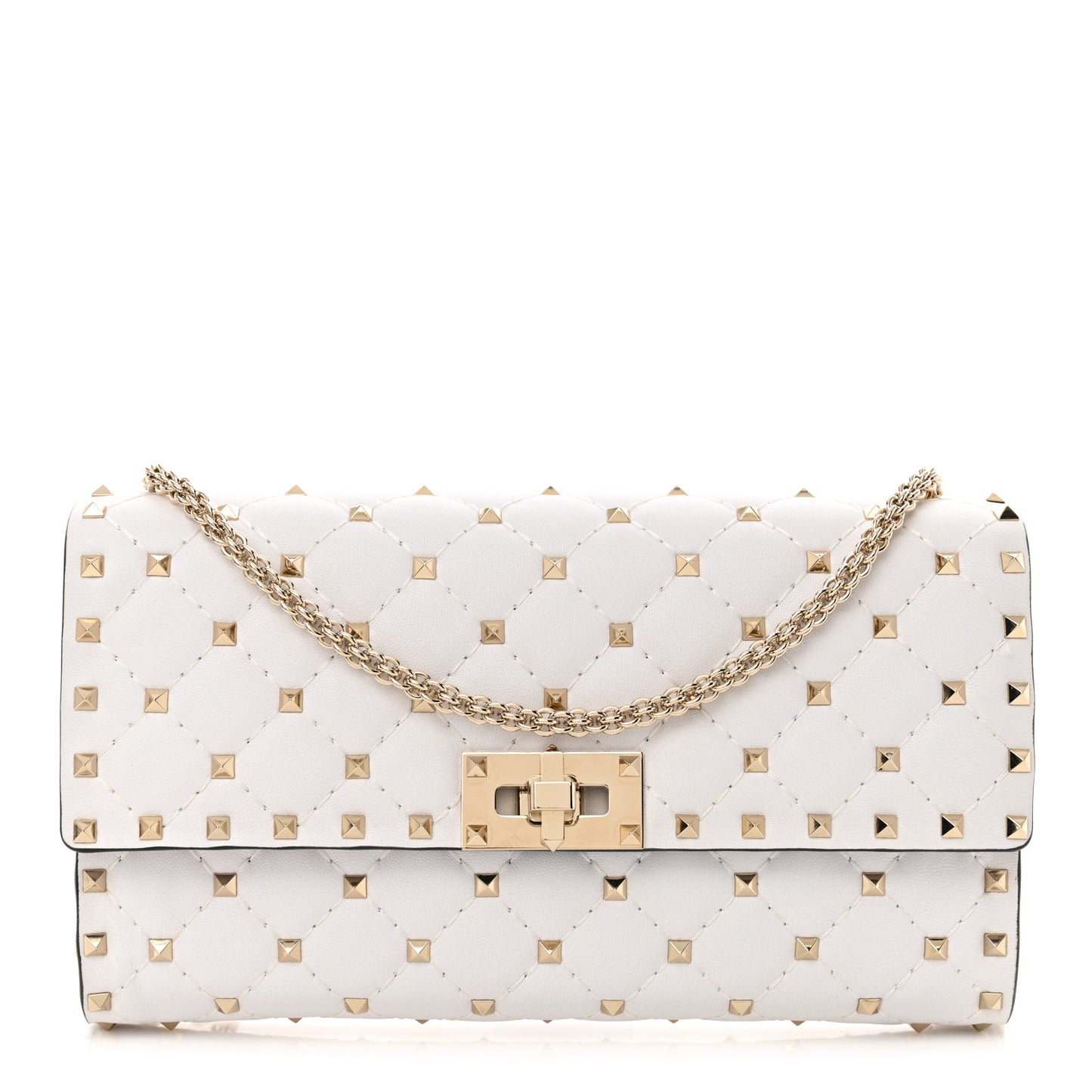 Nappa Rockstud Spike Wallet On Chain Optic White