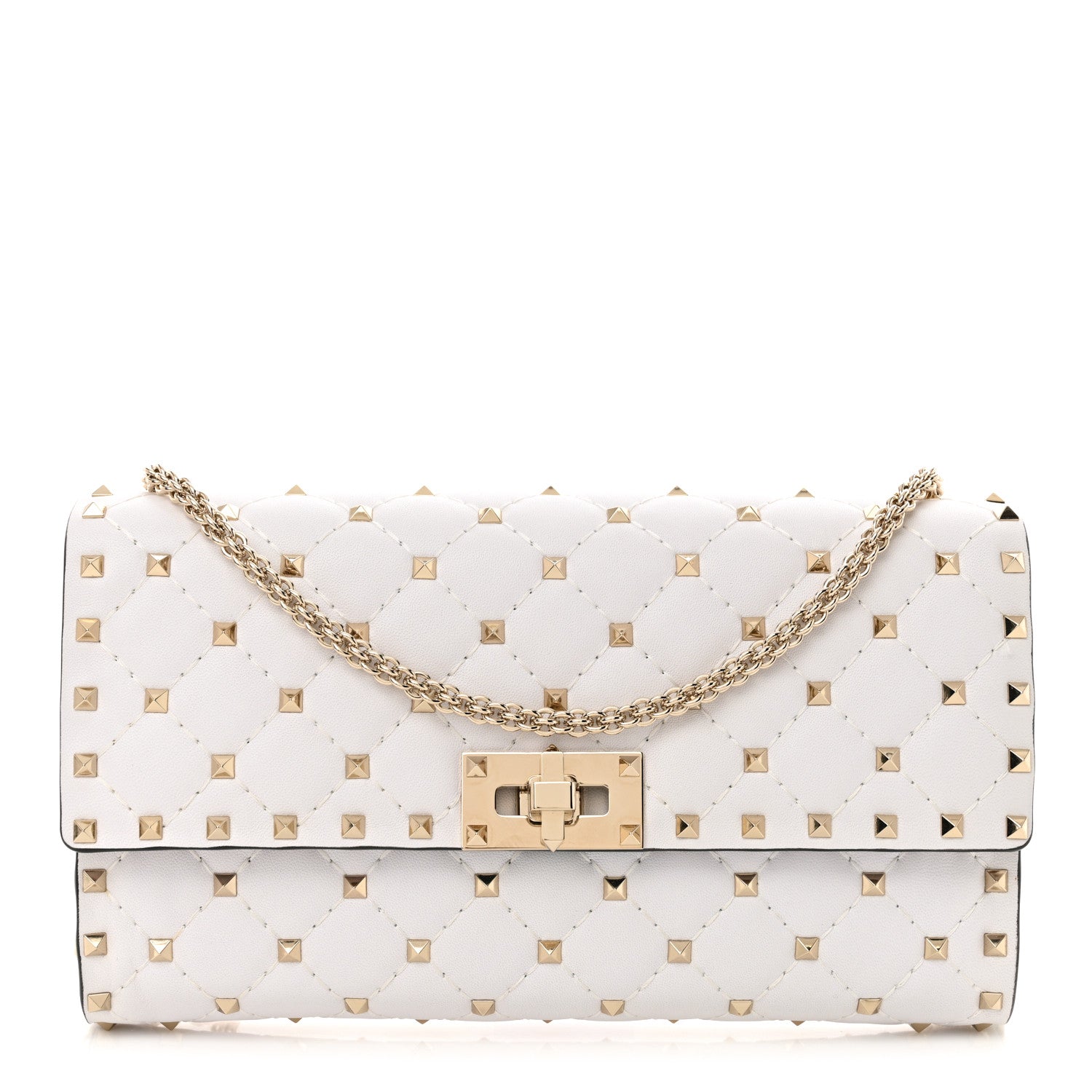 Valentino Garavani Nappa Rockstud Spike Wallet On Chain Optic White 1 of 10