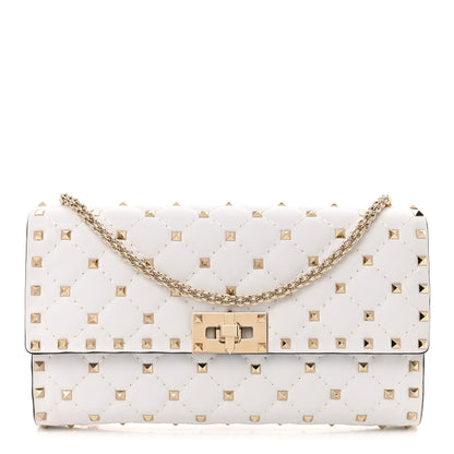 Valentino Garavani Nappa Rockstud Spike Wallet On Chain Optic White 1 of 10