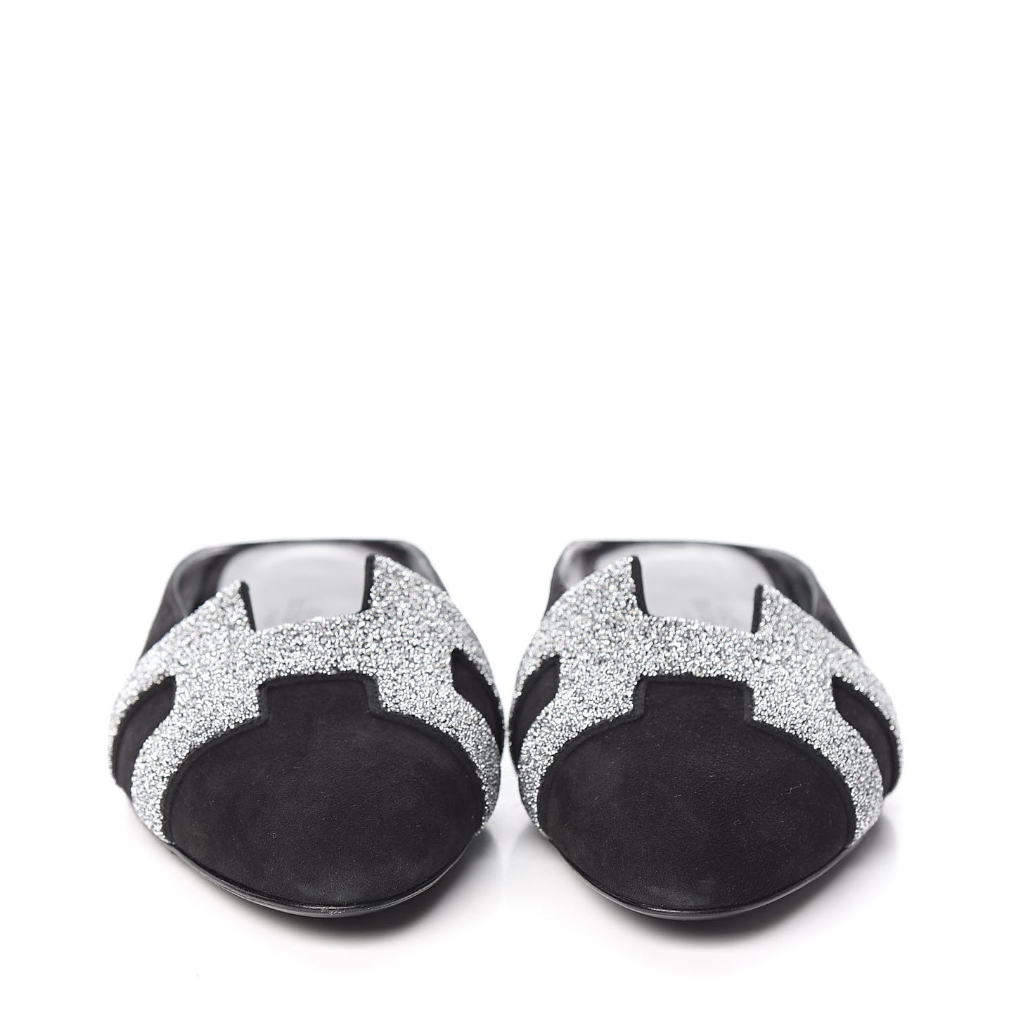 Suede Goatskin Crystal Roxane Mules 38 Gris Argente Black