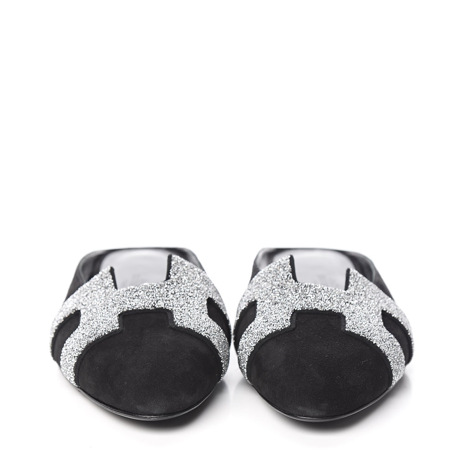 Hermes Suede Goatskin Crystal Roxane Mules 38 Gris Argente Black 2 of 8
