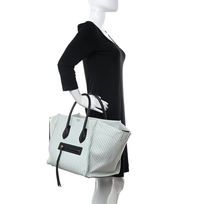Celine Cotton Canvas Striped Medium Phantom Luggage White Green 2 of 12