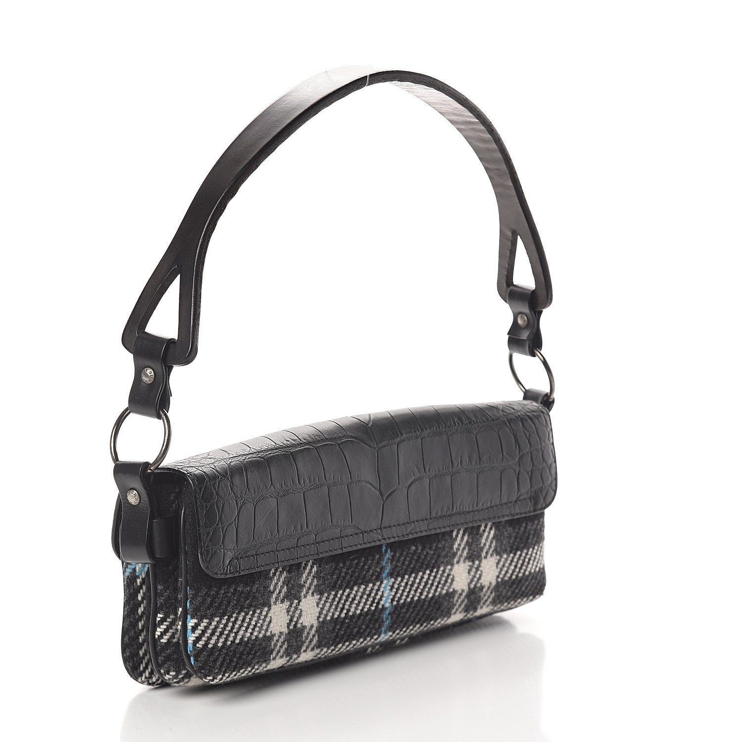 Burberry Alligator Tweed Shoulder Bag Black 2 of 7