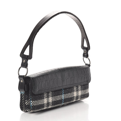 Burberry Alligator Tweed Shoulder Bag Black 2 of 7