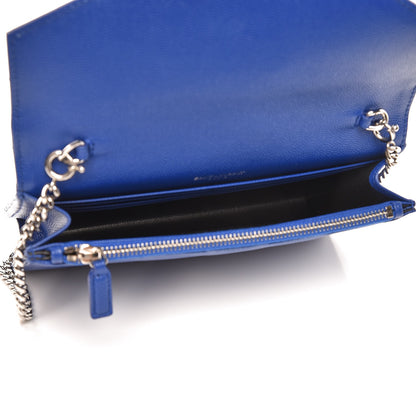 Saint Laurent Grain De Poudre Matelasse Chevron Monogram Envelope Chain Wallet Royal Blue 5 of 8