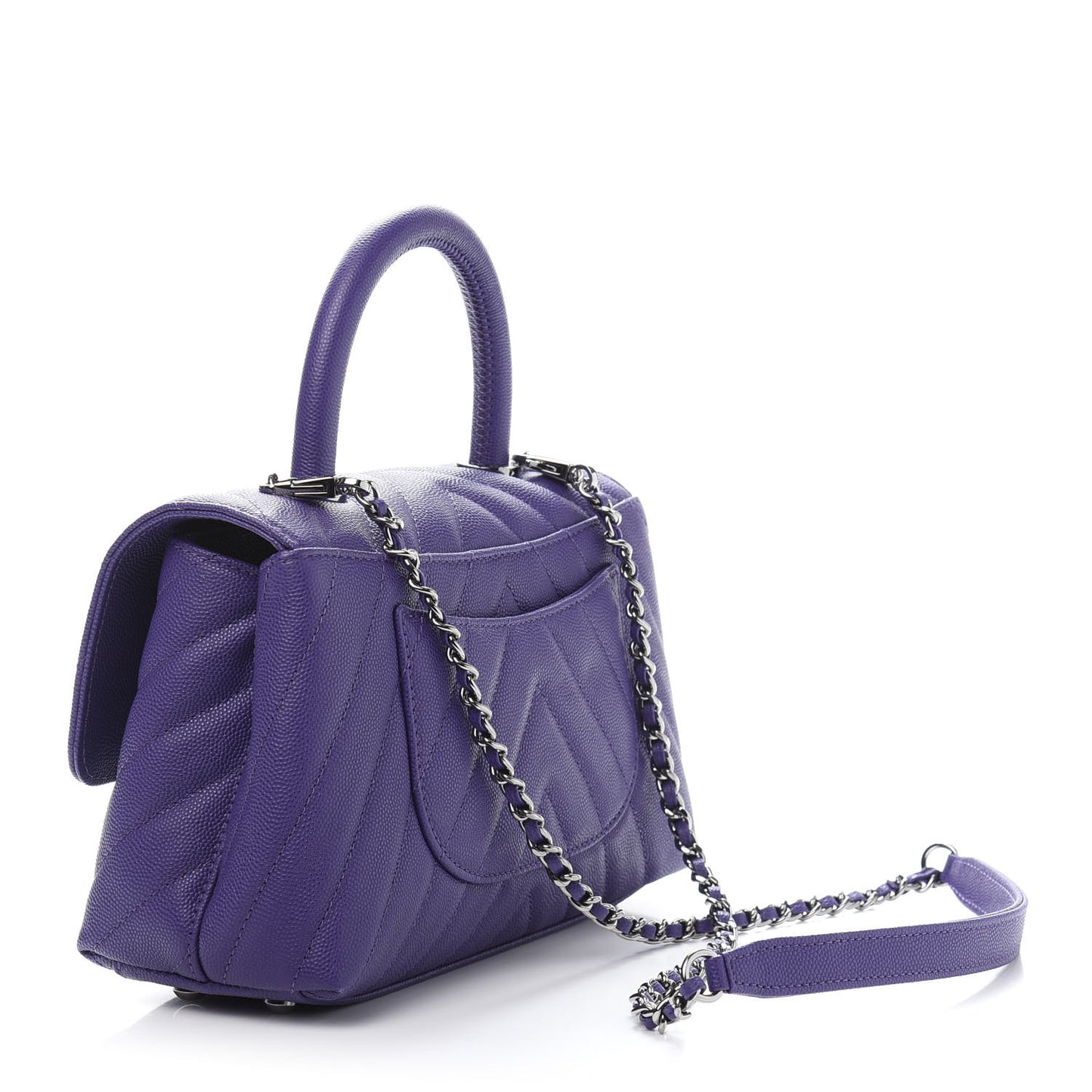 Caviar Chevron Quilted Mini Coco Handle Flap Purple