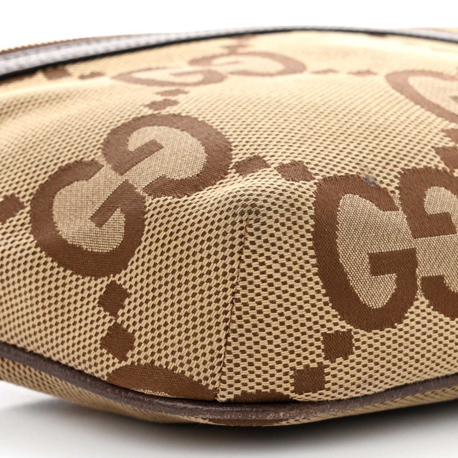 Gucci Monogram Jumbo GG Textured Dollar Calfskin Web Belt Bag Camel Ebony New Acero 10 of 13