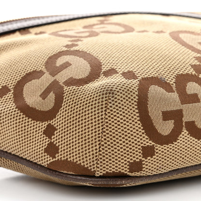 Gucci Monogram Jumbo GG Textured Dollar Calfskin Web Belt Bag Camel Ebony New Acero 10 of 13