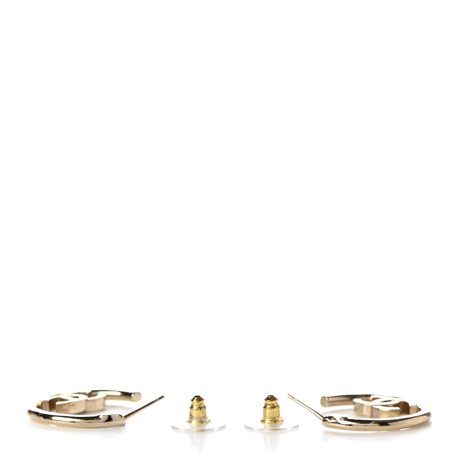 Chanel Metal Textured CC Hoop Earrings Gold 3 of 5