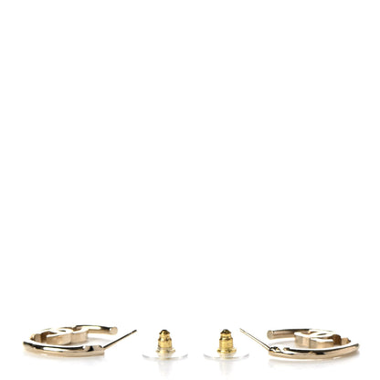 Chanel Metal Textured CC Hoop Earrings Gold 3 of 5