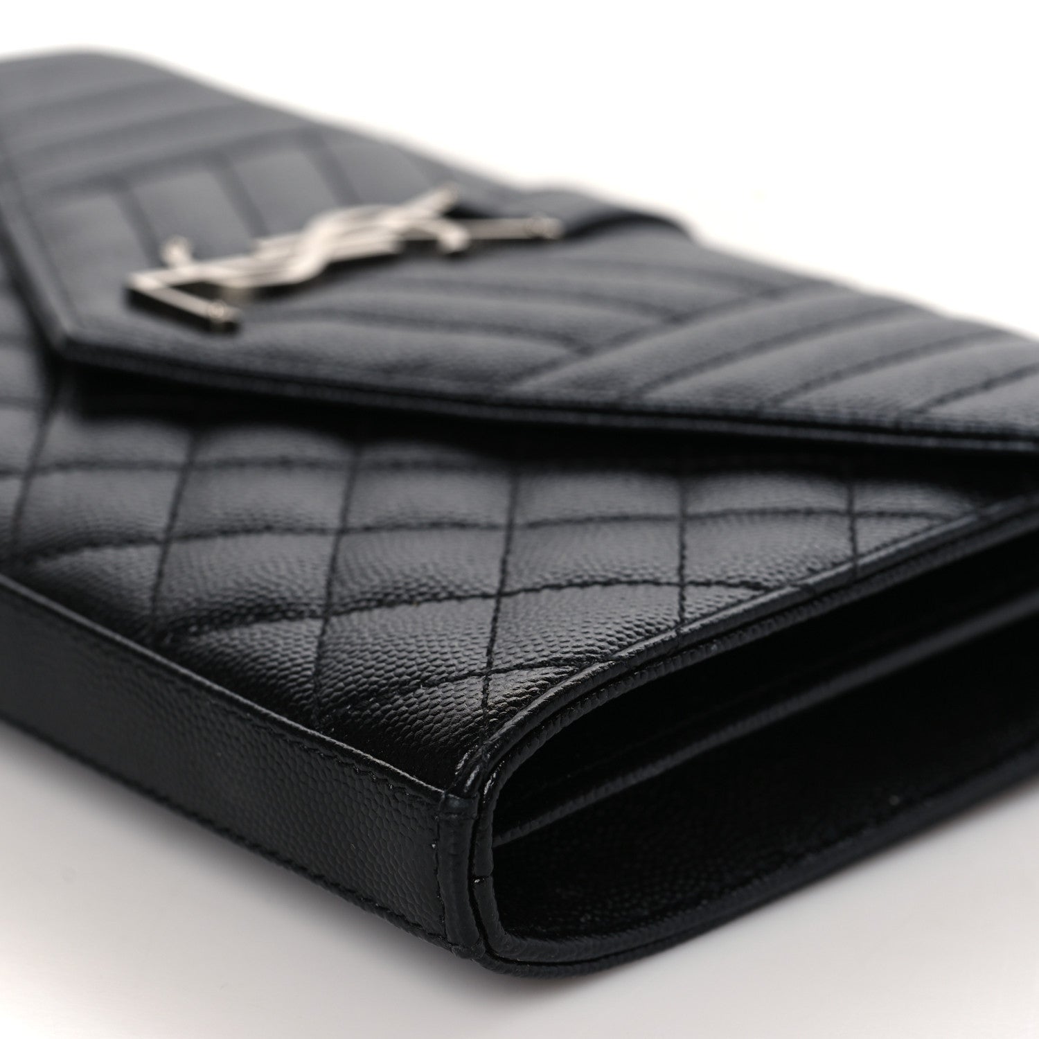 Saint Laurent Grain De Poudre Mixed Matelasse Triquilt Monogram Chain Wallet Black 8 of 9