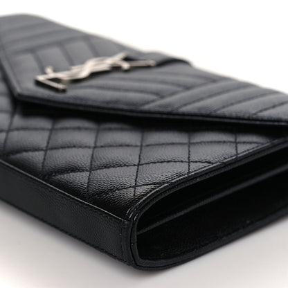 Saint Laurent Grain De Poudre Mixed Matelasse Triquilt Monogram Chain Wallet Black 8 of 9