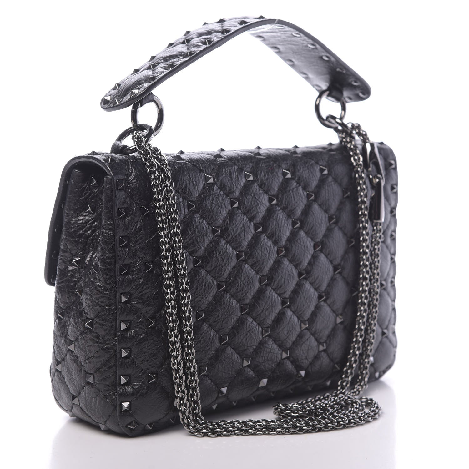 Valentino Garavani Craquele Nappa Medium Rockstud Spike Shoulder Bag Black 3 of 10