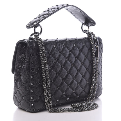 Valentino Garavani Craquele Nappa Medium Rockstud Spike Shoulder Bag Black 3 of 10