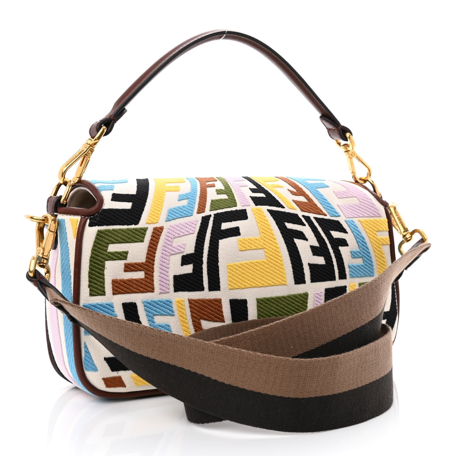 Fendi X SARA COLEMAN Canvas Vitello King Seta FF Fish Eye Embroidered Baguette Grezzo Multicolor Ghianda 3 of 11