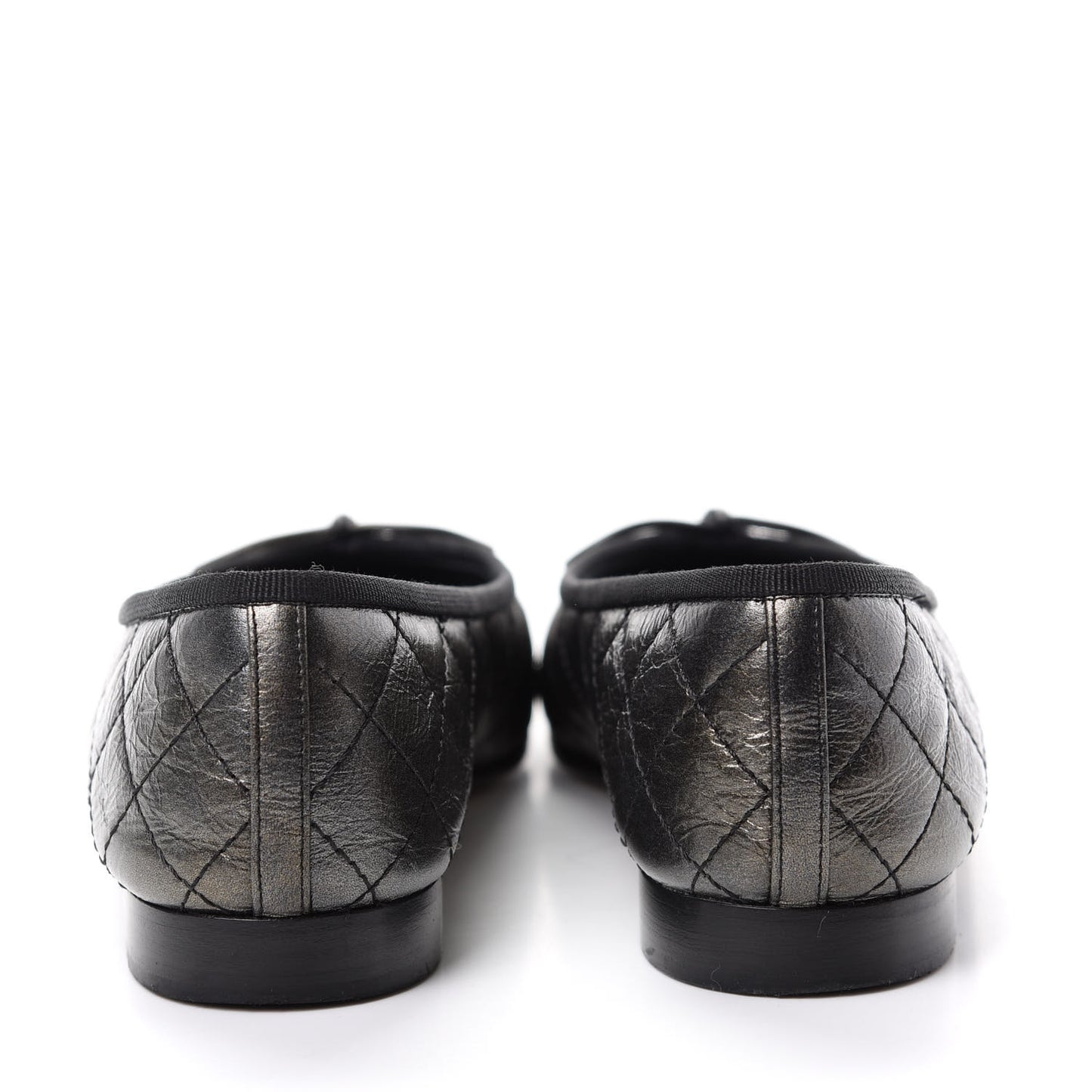 Metallic Aged Calfskin Quilted CC Cap Toe Ballerina Flats 37.5 Dark Silver