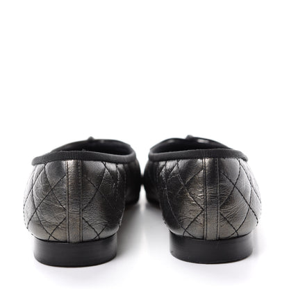 Chanel Metallic Aged Calfskin Quilted CC Cap Toe Ballerina Flats 37.5 Dark Silver 7 of 11