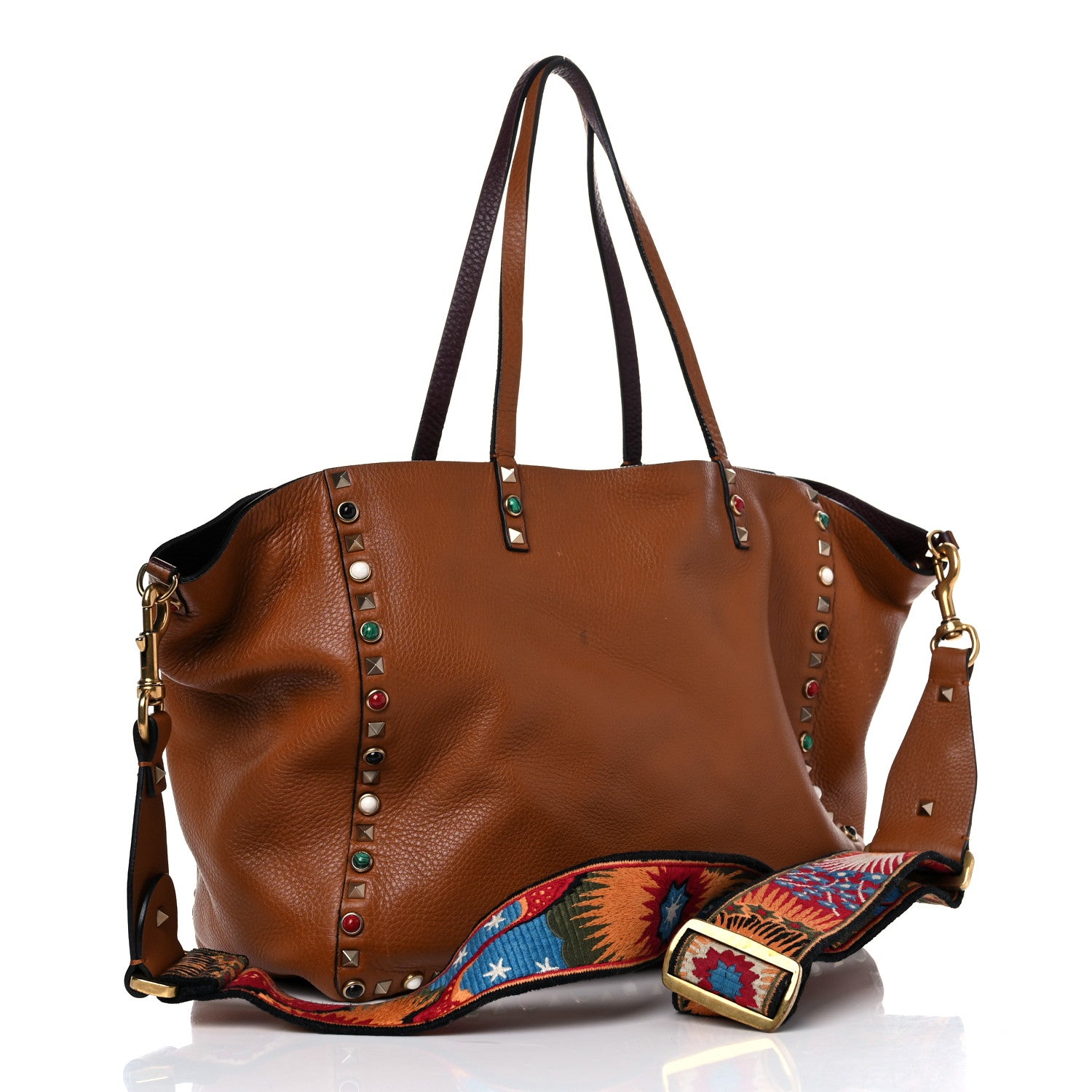 Valentino Garavani Stampa Alce Calfskin Medium Guitar Strap Rockstud Rolling Reversible Tote Light Cuir Rubin 3 of 29
