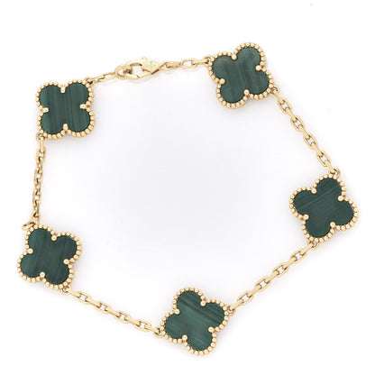 Van Cleef & Arpels 18K Yellow Gold Malachite 5 Motifs Vintage Alhambra Bracelet 1 of 7