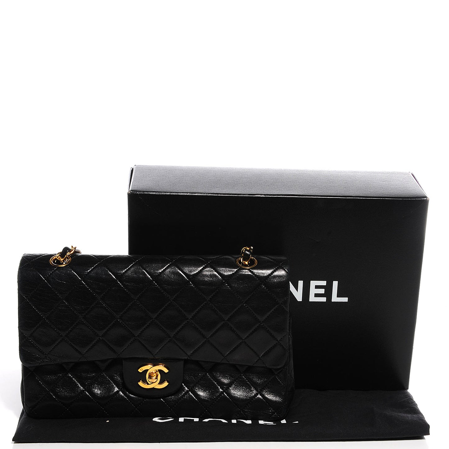 Lambskin Medium Double Flap Black