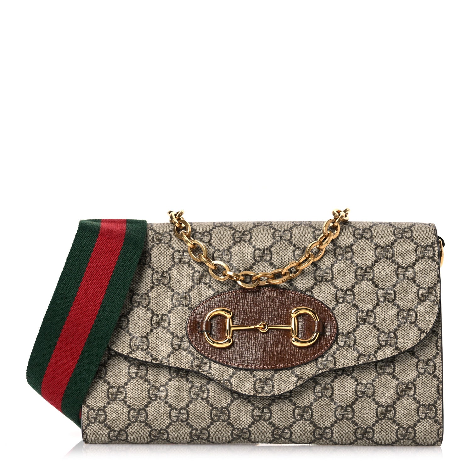Gucci GG Supreme Monogram Azalea Calfskin Web Small Horsebit 1955 Crossbody Bag Beige Ebony Brown Sugar 1 of 11