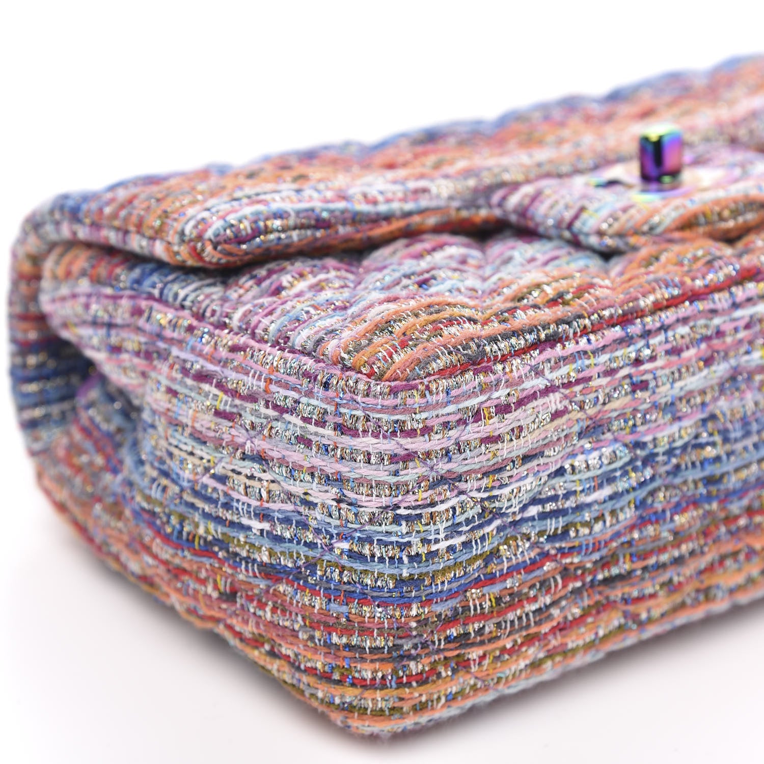 Chanel Tweed Quilted Mini Rectangular Flap Blue Pink Orange 8 of 11