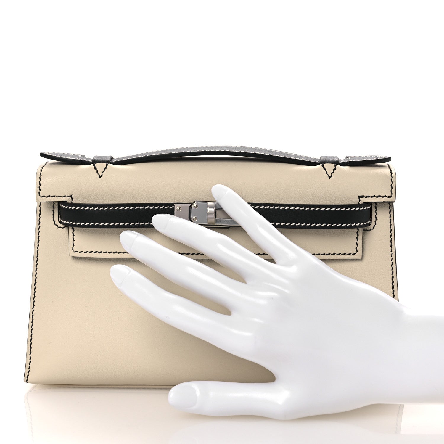 Hermes Swift Horseshoe Kelly Pochette Clutch Craie Black 2 of 12