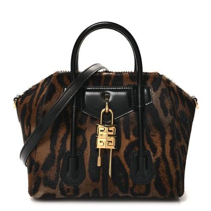 Givenchy Calf Hair Box Calfskin Leopard Print Mini Lock Antigona Shoulder Bag Black Brown 1 of 11
