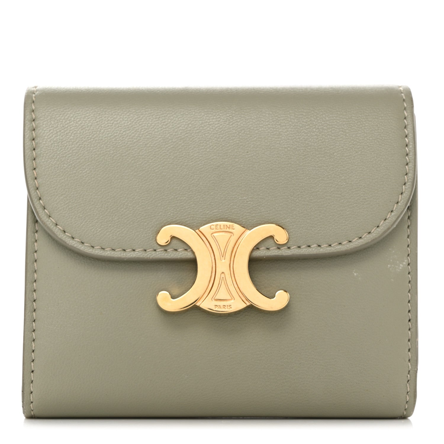 Celine Shiny Calfskin Triomphe Compact Wallet Green Clay 1 of 9