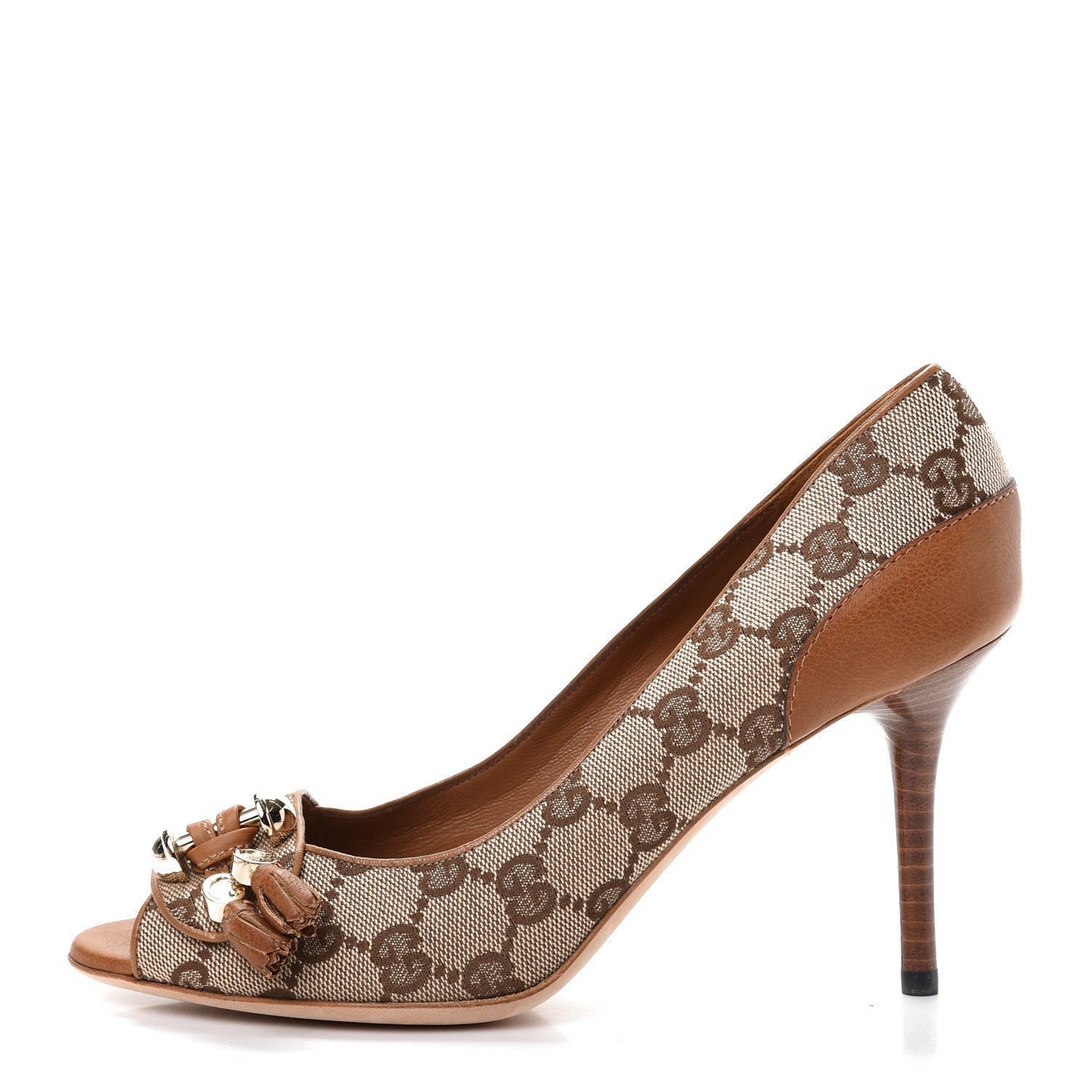 Gucci Monogram GG Peep Toe Pumps 37 Brown 1 of 10