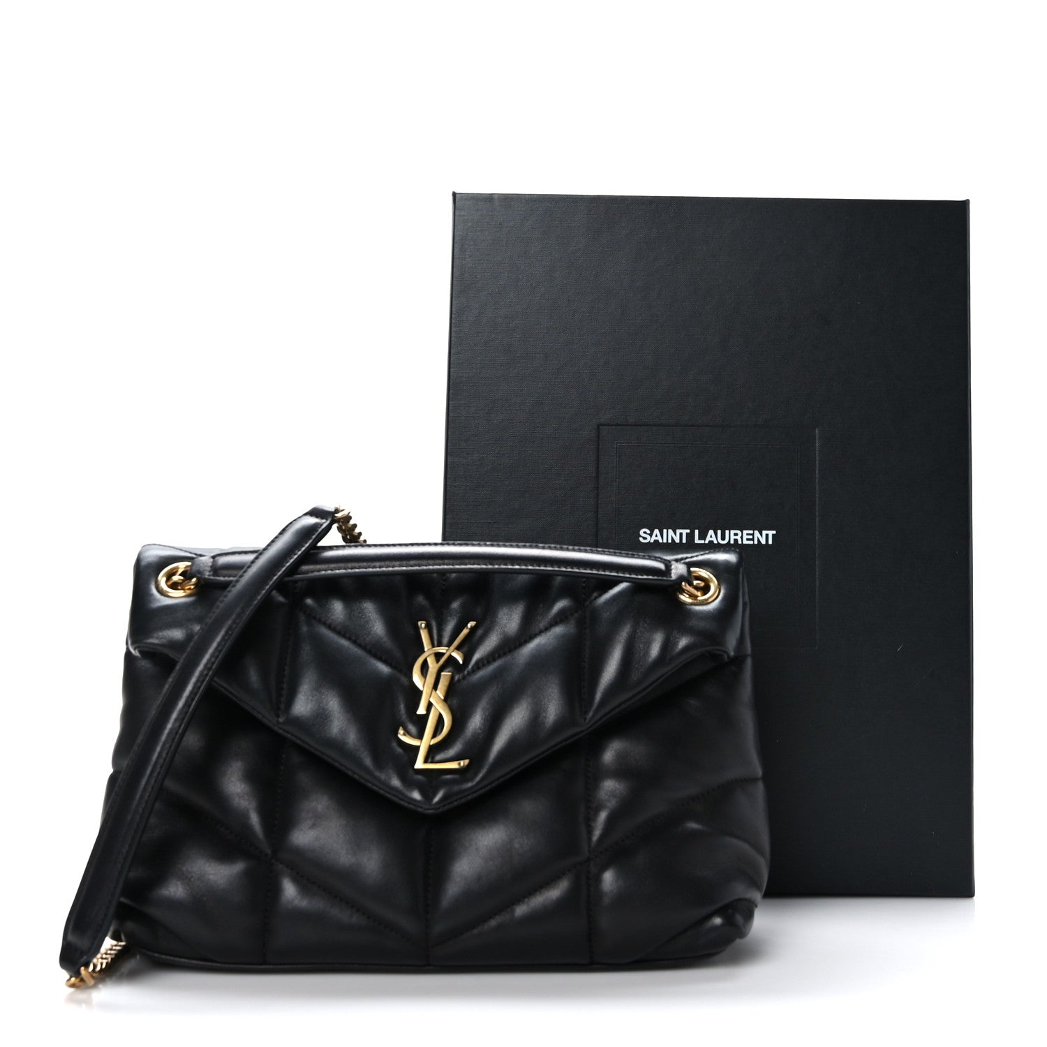 Saint Laurent Lambskin Quilted Small Loulou Puffer Monogram Chain Satchel Black 10 of 10