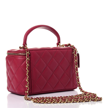 Chanel Lambskin Quilted Small Top Handle Vanity Case With Chain Dark Pink 2 of 4