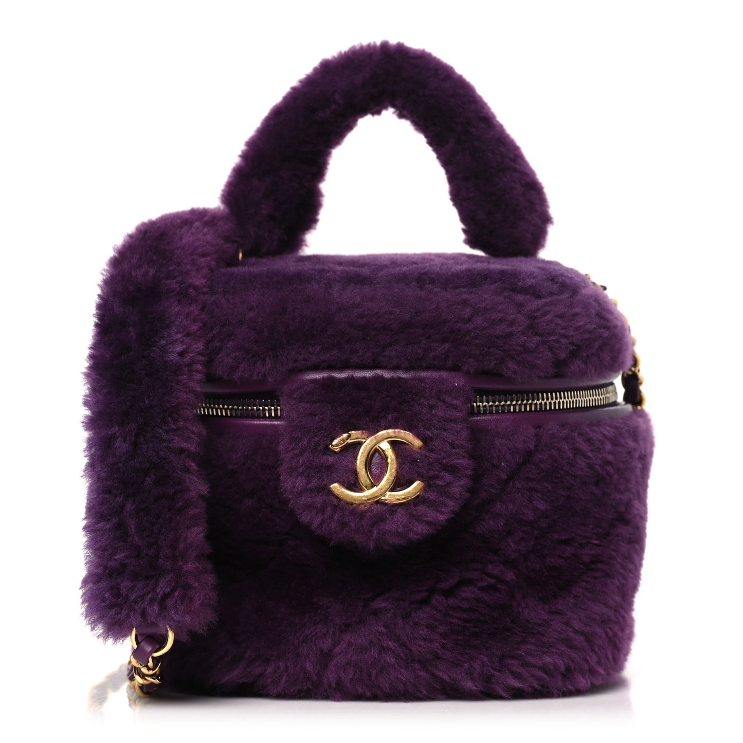 Shearling Lambskin Quilted Small Vanity Case Purple