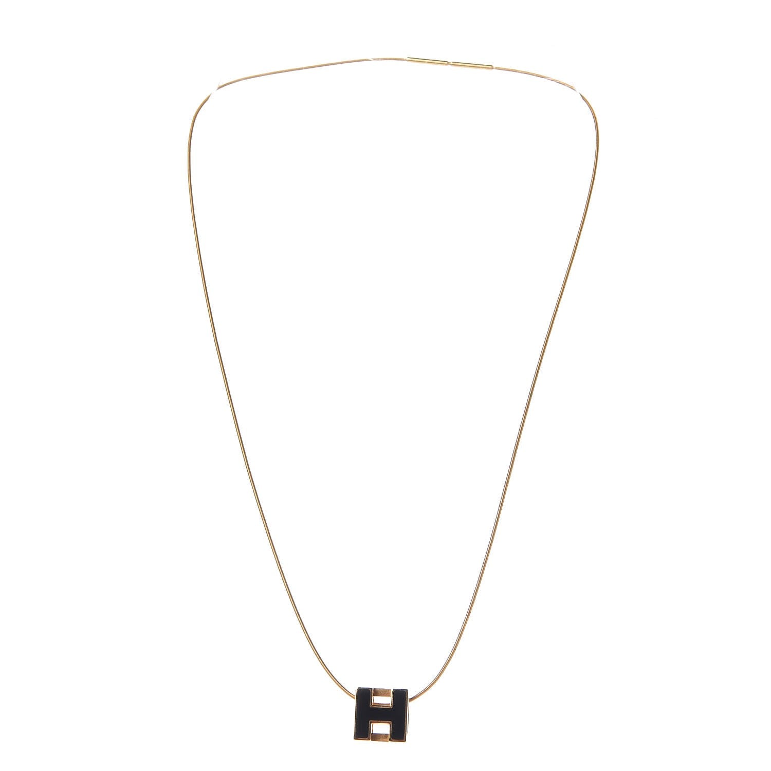 Hermes Gold Lacquered Cage d'H Pendant Necklace Black 3 of 4