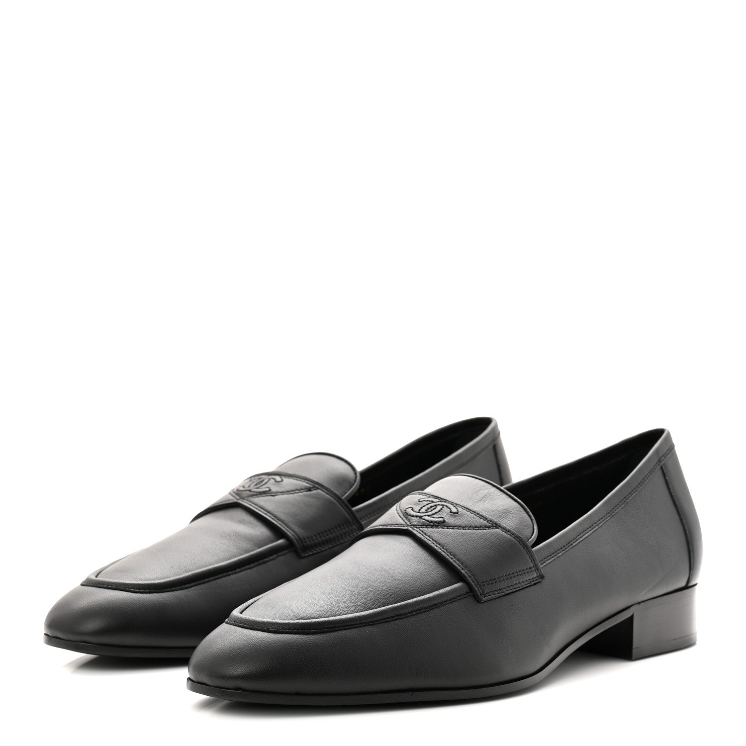 Chanel Calfskin Mens Stitched CC Loafers 45 Black 3 of 9
