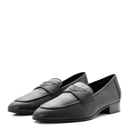 Chanel Calfskin Mens Stitched CC Loafers 45 Black 3 of 9