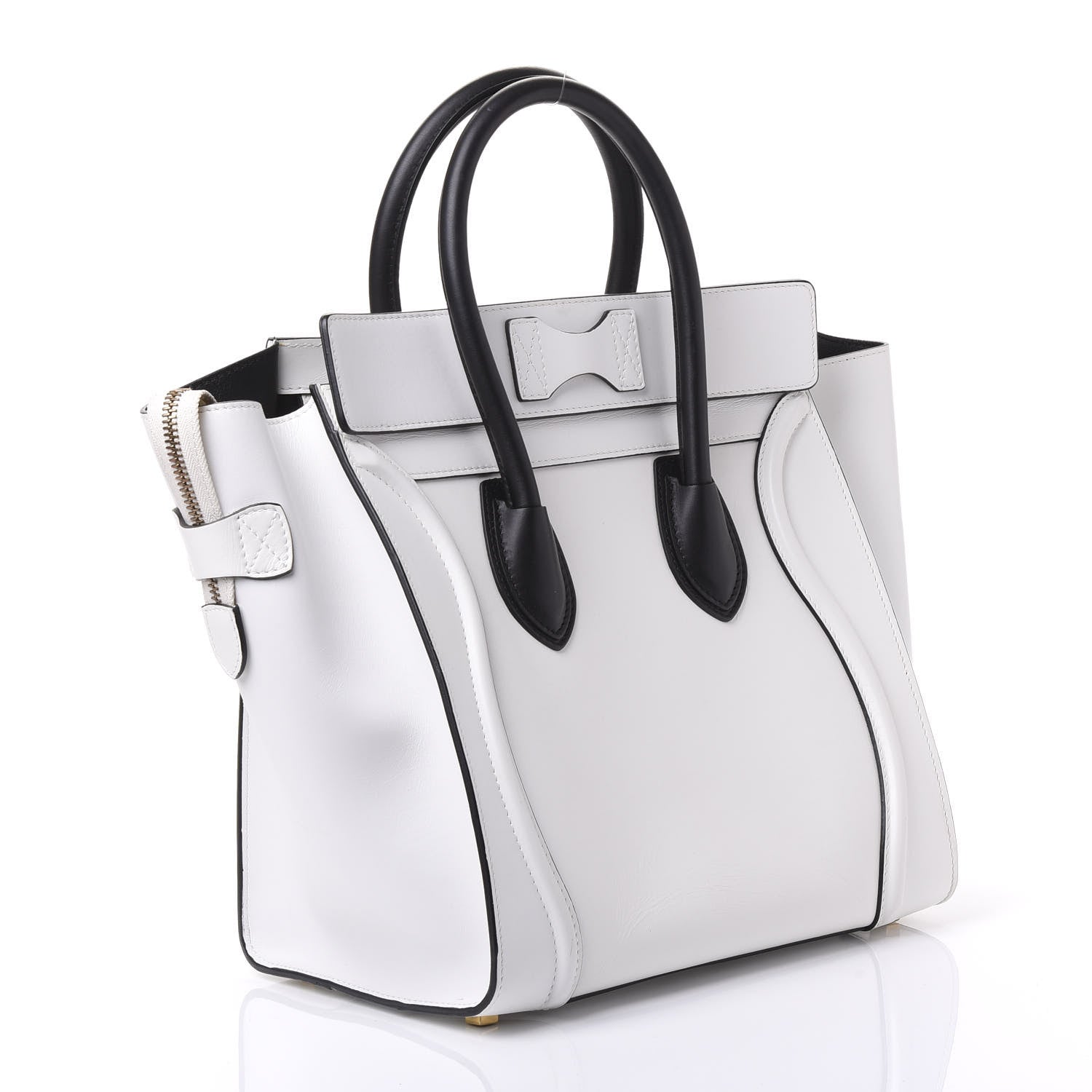 Celine Satin Calfskin Mini Bi-Color Luggage White Black 2 of 8
