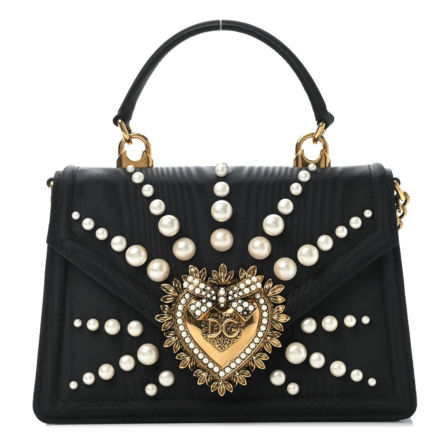 Dolce & Gabbana Moire Pearl Embellished Small Devotion Top Handle Bag Black 1 of 8