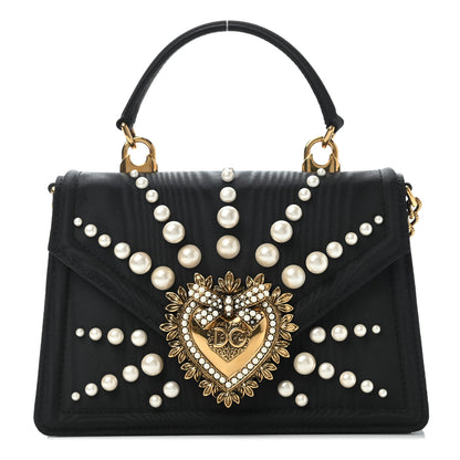 Dolce & Gabbana Moire Pearl Embellished Small Devotion Top Handle Bag Black 1 of 8