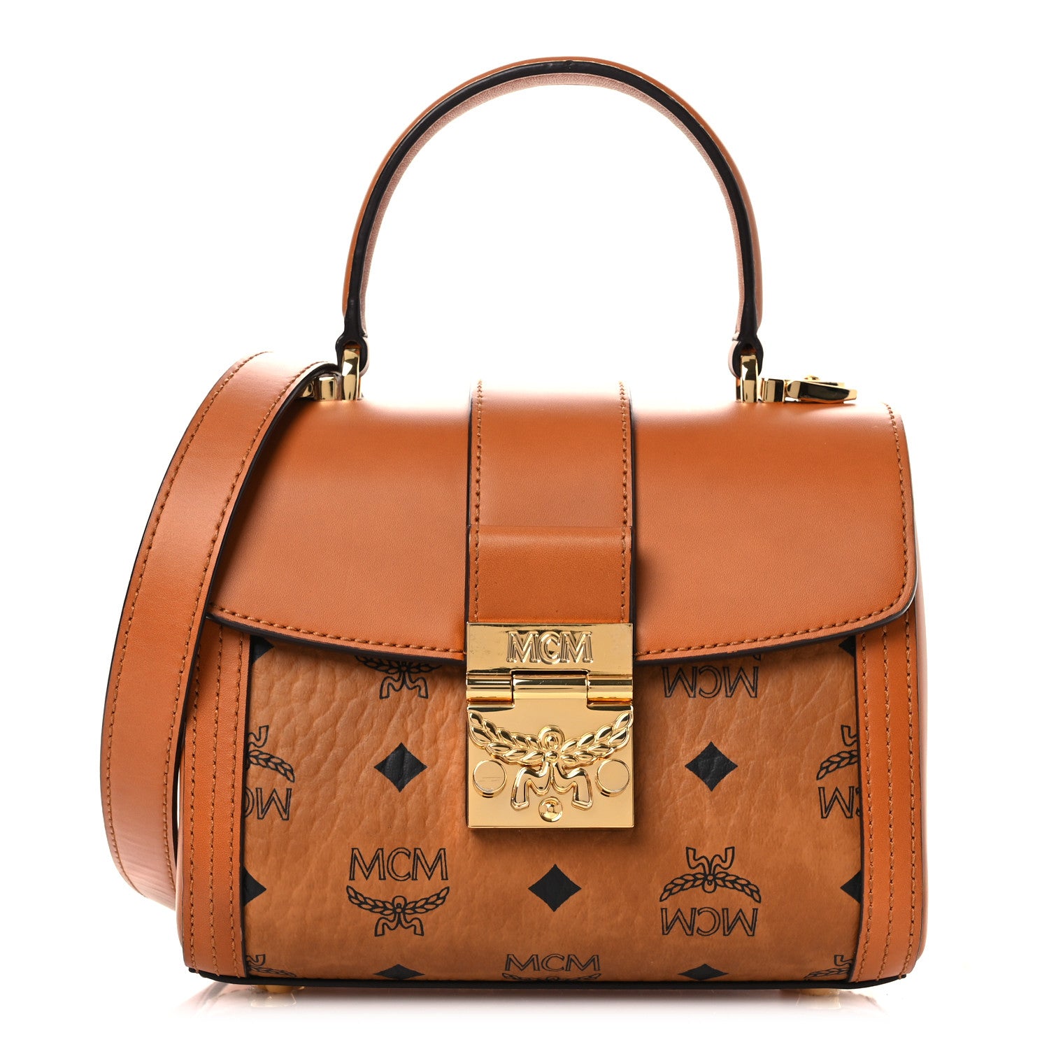 MCM Visetos Small Tracy Shoulder Bag Cognac 1775434 – FASHIONPHILE