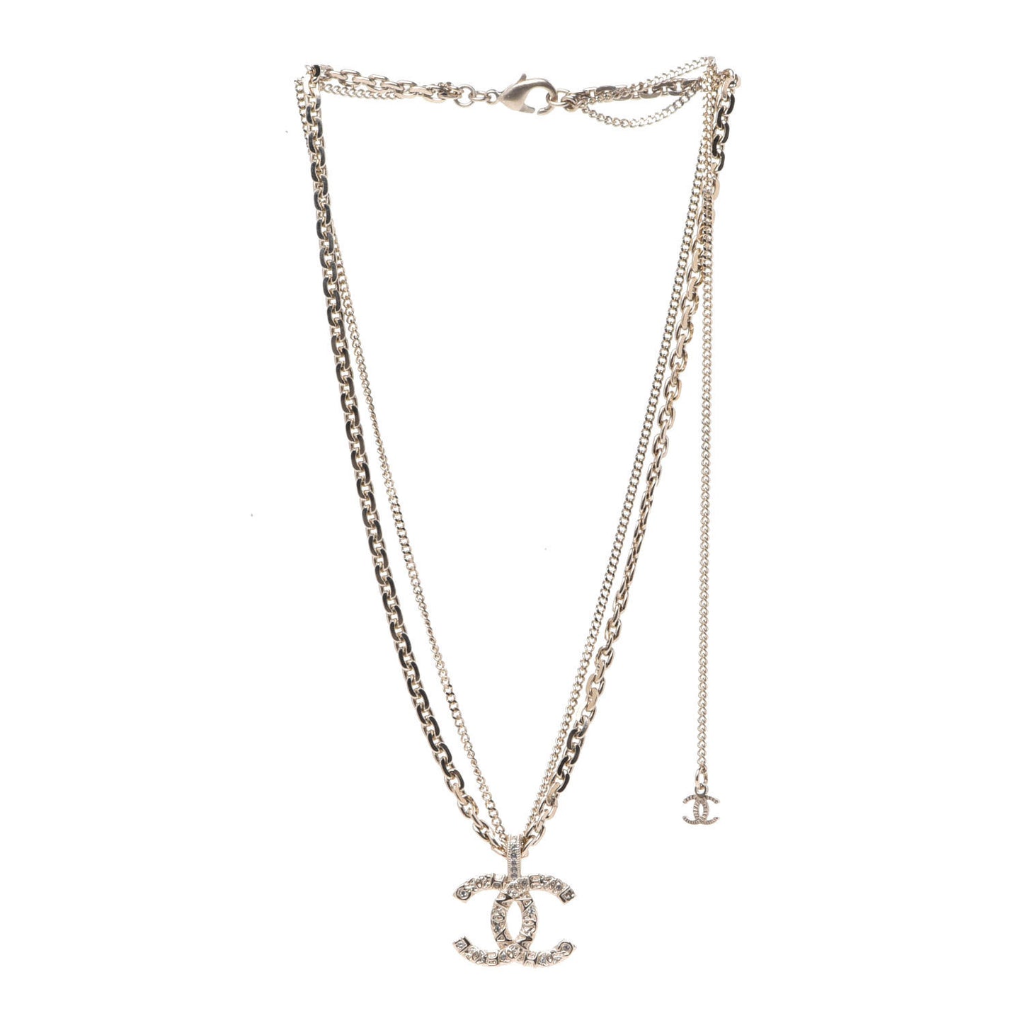 Crystal CC Multi Strand Chain Necklace Gold