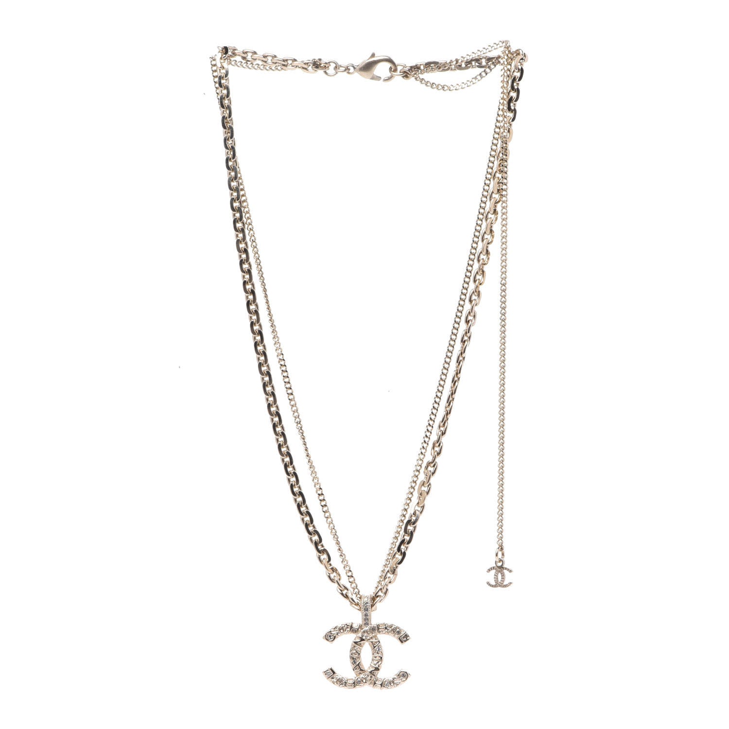 Chanel Crystal CC Multi Strand Chain Necklace Gold 3 of 6